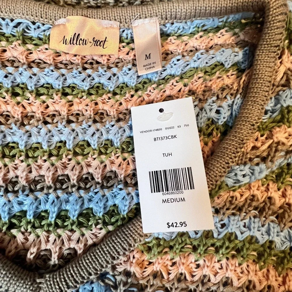 Willow + Root Womens Multicolor Striped Open Knit V-Neck Sweater BT1373CBK NEW M